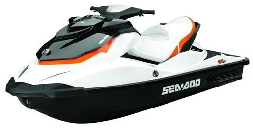 Slide: The Image of 2012 Sea-Doo GTI SE 130 jet ski, white and black with orange accents. - 6