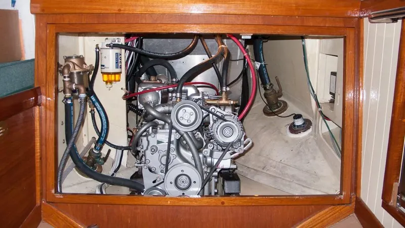 Slide: The Image of Engine compartment of 2003 Bristol Channel Cutter Samuel Morse sailboat. - 16