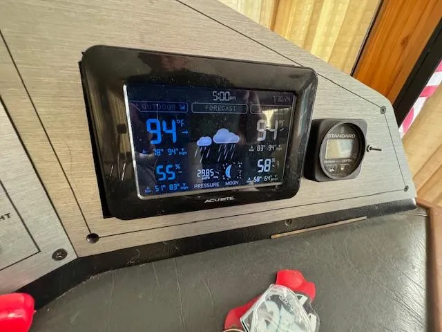 Slide: The Image of Weather display on 1994 Gibson 44 Standard, showing temperature and forecast. - 13