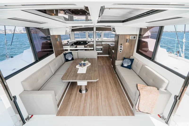 Slide: The Image of Luxurious interior of 2025 Bali CATSPACE catamaran with spacious seating and ocean view. - 31