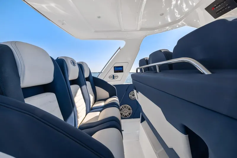 Slide: The Image of Luxurious interior of 2023 Cigarette 42 Auroris boat with plush seating. - 25
