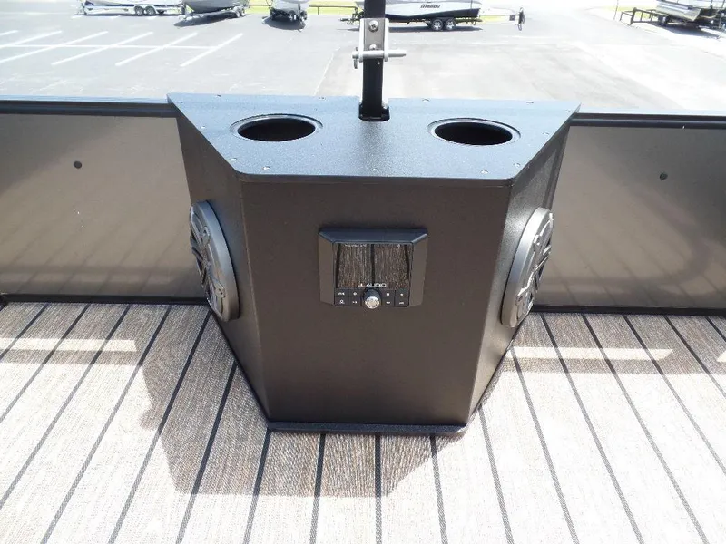 Slide: The Image of Harris Solstice 270 REC 2025 boat console with cup holders and speakers. - 19