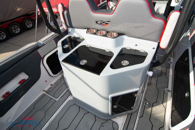 Slide: The Image of 2024 Glasstream 32 GSX boat interior with modern console and seating. - 12