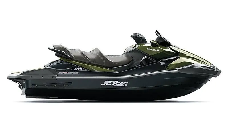 Slide: The Image of 2024 Kawasaki Jetski Ultra 310LX in sleek black and green design. - 1
