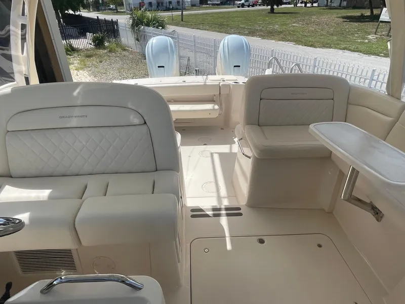 Slide: The Image of Seakeeper control display on 2023 Grady-White Freedom 335 boat, showing roll angle and voltage. - 12