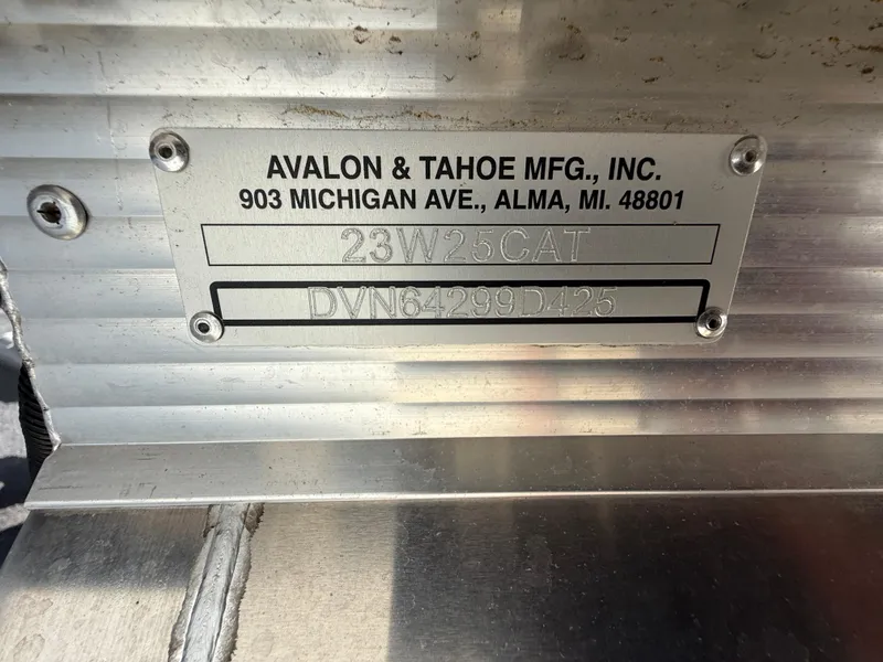 Slide: The Image of Metal identification plate for Avalon 2385 Catalina Quad Lounger, 2025 model, by Avalon & Tahoe Mfg. - 29