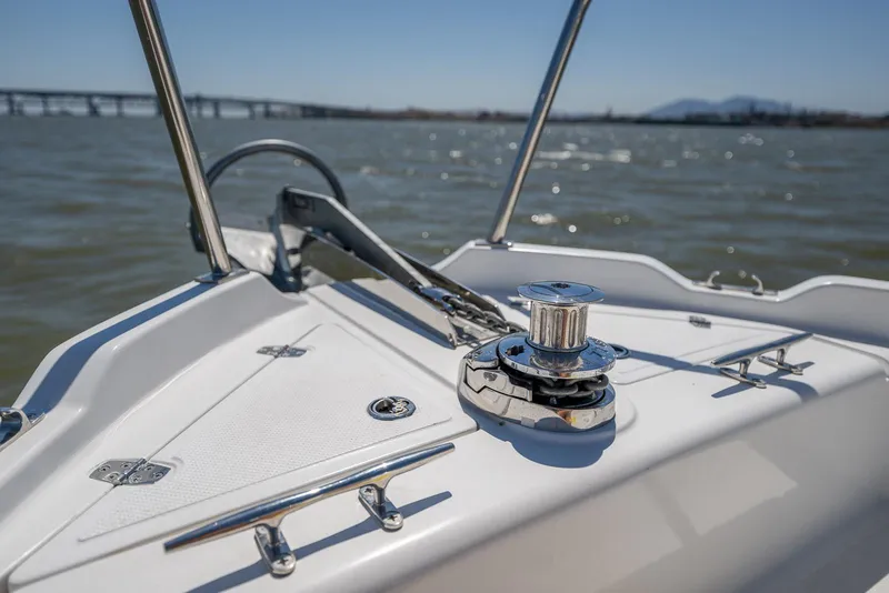 Slide: The Image of 2024 SeaPiper 37 boat deck with winch, on a sunny day. - 12