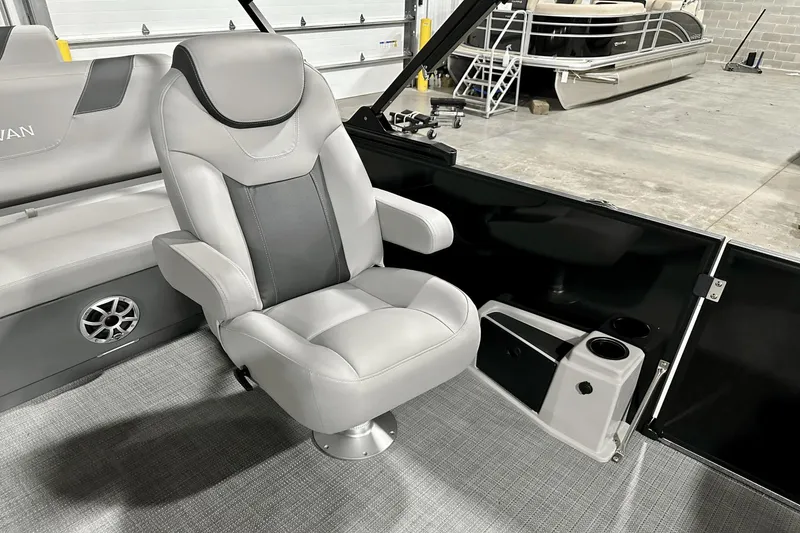 Slide: The Image of Luxurious interior of 2025 Sylvan L-5 boat with plush seating and modern design. - 25