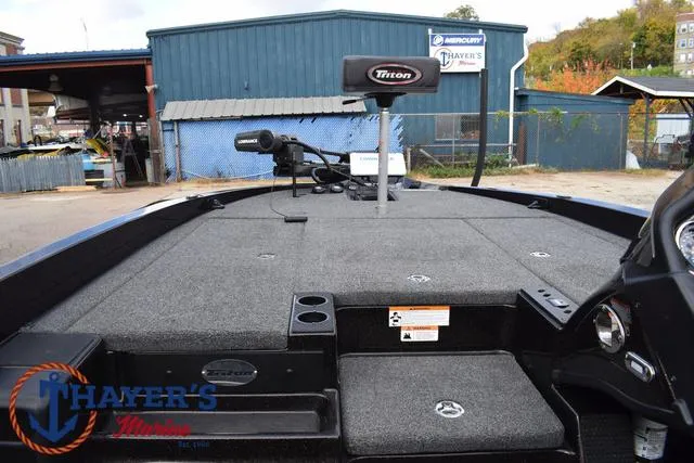 Slide: The Image of 2020 Triton 20 TRX Patriot fishing boat deck at Thayer's Marine. - 15