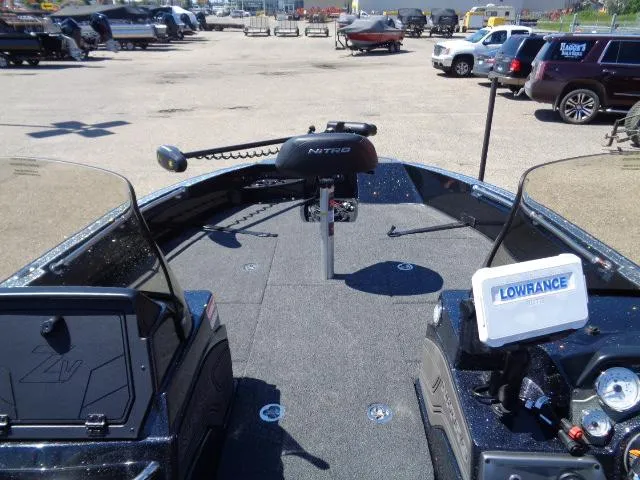 Slide: The Image of 2024 Nitro ZV20 boat with Lowrance electronics, parked in a lot. - 7