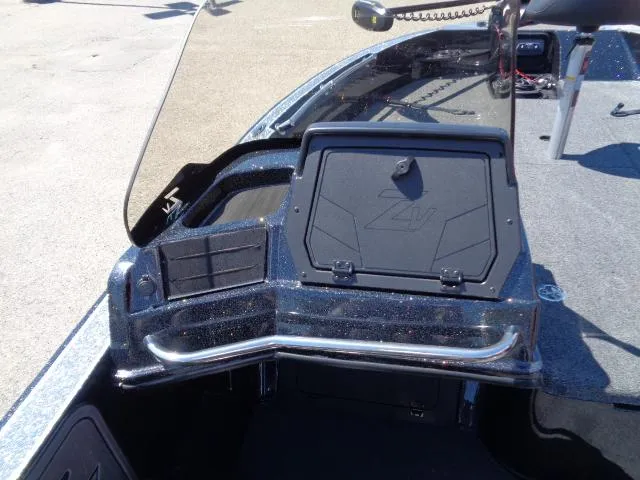 Slide: The Image of 2024 Nitro ZV20 boat dashboard with storage compartment and windshield. - 9