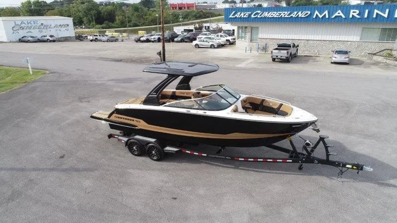 Slide: The Image of 2025 Chaparral 287 SSX boat on trailer at Lake Cumberland Marina. - 10