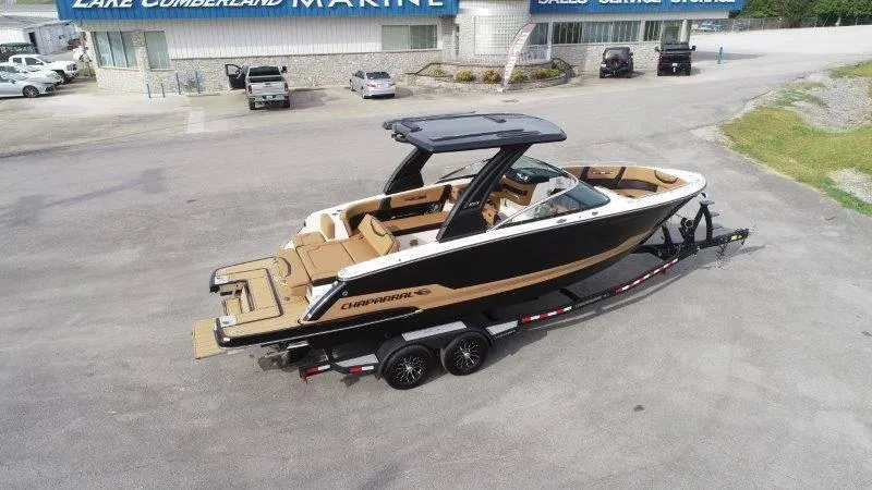 Slide: The Image of 2025 Chaparral 287 SSX boat on trailer at Lake Cumberland Marine. - 12