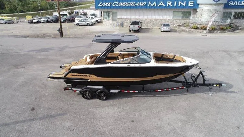 Slide: The Image of 2025 Chaparral 287 SSX boat on trailer at Lake Cumberland Marine dealership. - 14