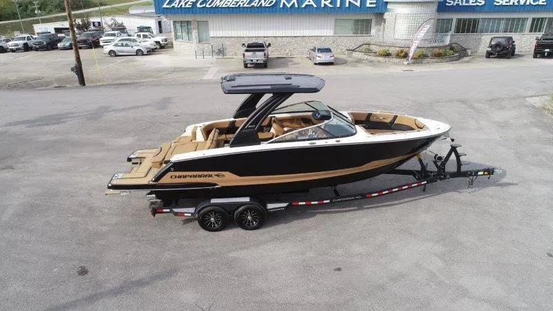 Slide: The Image of 2025 Chaparral 287 SSX boat on trailer at Lake Cumberland Marine dealership. - 17