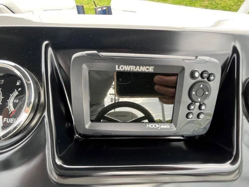 Slide: The Image of Lowrance Hook Reveal fish finder on 2023 Crest Classic Fish 220 SF dashboard. - 23
