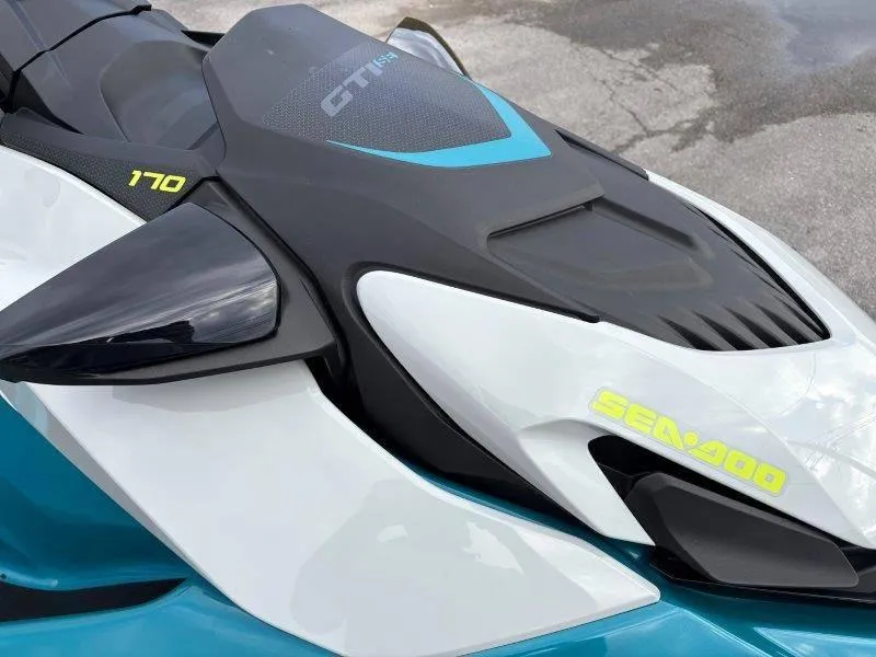 Slide: The Image of 2024 Sea-Doo GTI SE 170 IBR jet ski, sleek design, close-up view. - 14