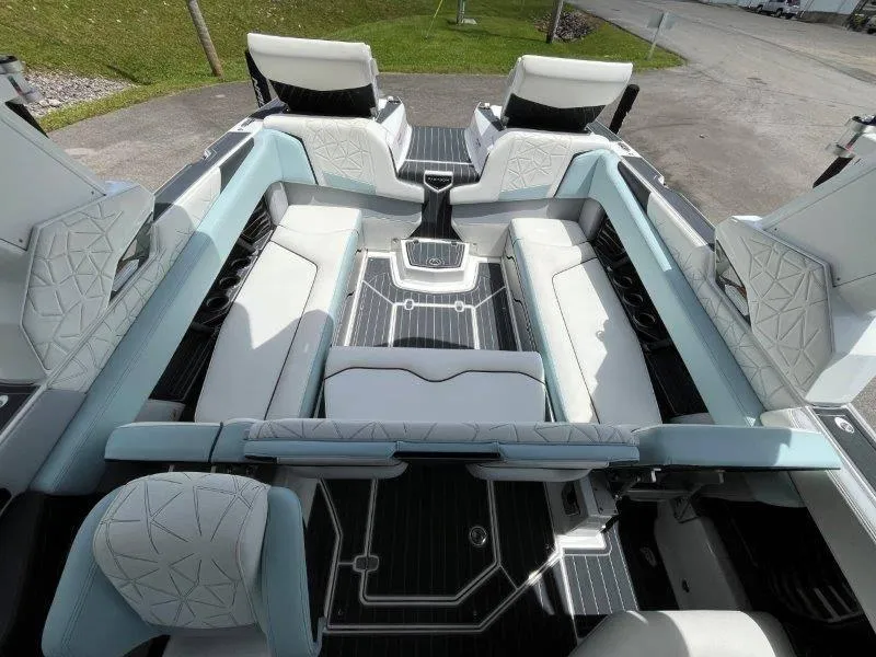 Slide: The Image of Luxurious interior of 2020 Nautique Paragon P25 boat with elegant seating and modern design. - 23
