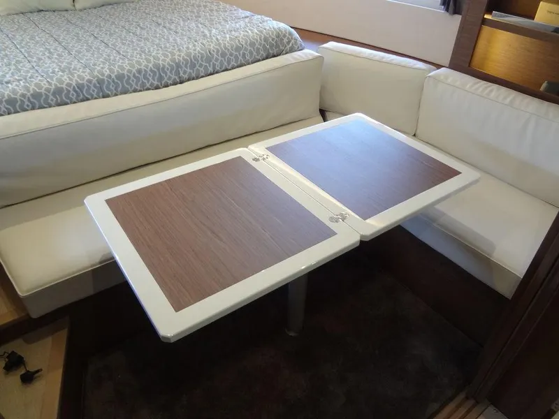 Slide: The Image of 2017 Jeanneau Leader 36 interior with wooden stairs and compact bathroom. - 45