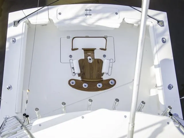 Slide: The Image of 2024 Albemarle 41 Express fishing deck with rod holders and fighting chair. - 9