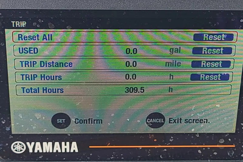 Slide: The Image of Yamaha display showing trip data for 2018 NauticStar 265 XTS boat. Total hours: 309.5. - 12