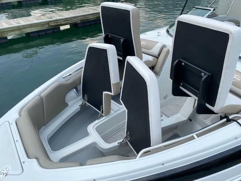 Slide: The Image of 2020 Crownline 255 SS boat interior with adjustable seating and sleek design. - 6