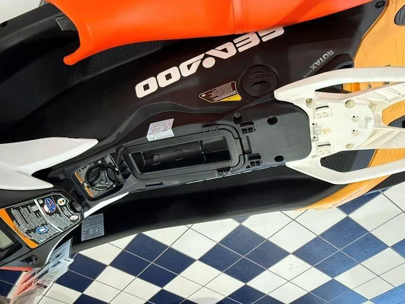 Slide: The Image of 2024 Sea-Doo Spark Rotax 900 ACE-90 iBR, top view, orange and black design. - 9