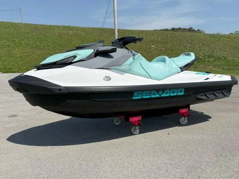 Slide: The Image of 2024 Sea-Doo GTI 130 jet ski on display, featuring sleek design and vibrant colors. - 20