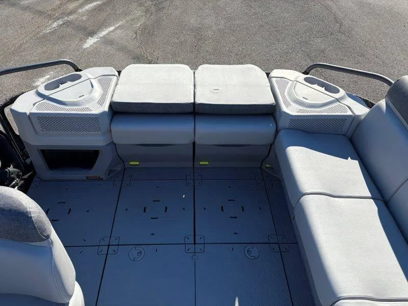 Slide: The Image of 2023 Sea-Doo SWITCH SPORT 21' 230HP interior seating area, gray upholstery. - 26