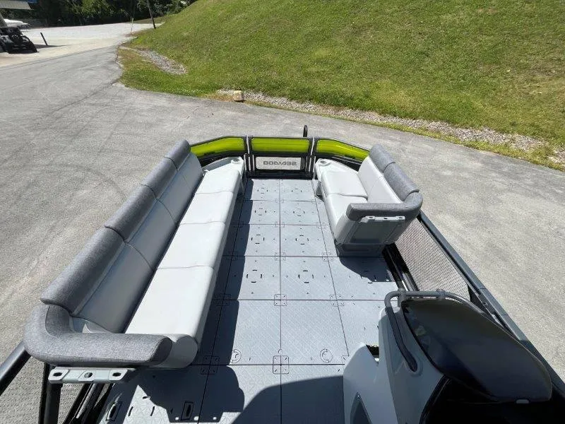 Slide: The Image of 2024 Sea-Doo Switch Cruise 21' 230HP interior with spacious seating and modern design. - 26