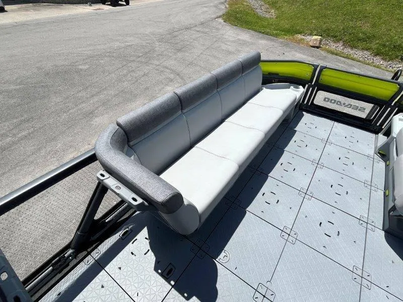 Slide: The Image of 2024 Sea-Doo Switch Cruise 21' 230HP boat interior with spacious seating. - 27