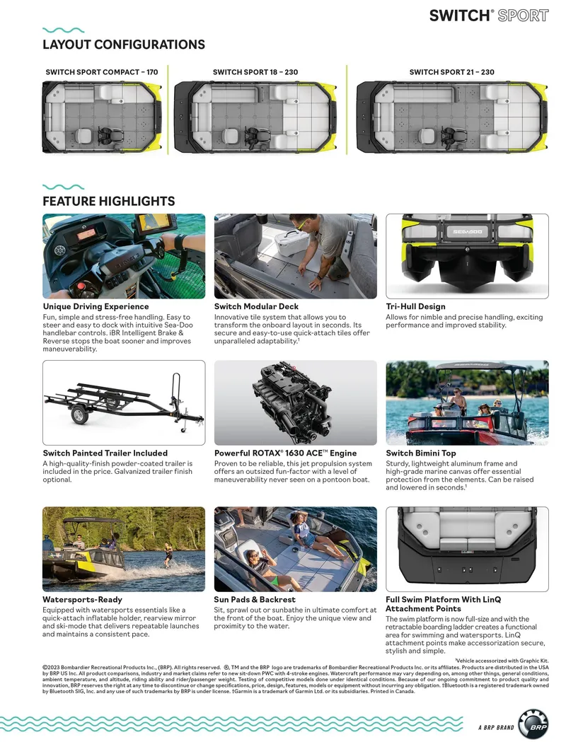 Slide: The Image of 2024 Sea-Doo SWITCH SPORT 18' 230HP layout and feature highlights brochure. - 49