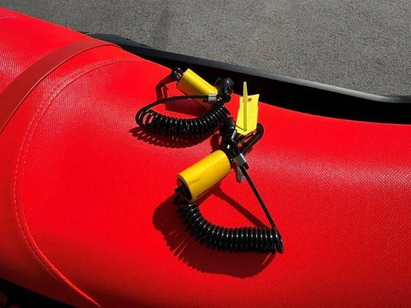 Slide: The Image of Red seat of 2022 Sea-Doo Spark Trixx 3 Up with safety lanyards. - 37