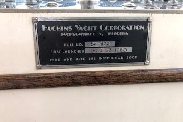 Slide: The Image of Plaque on 1980 Huckins Sports Cruiser, hull number 54-424, launched August 23, 1980. - 35