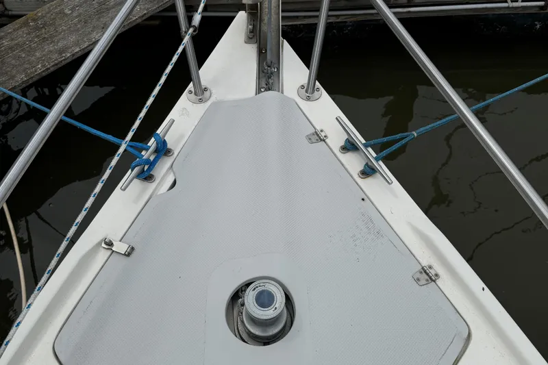 Slide: The Image of Bow of a 2005 Catalina 34 Mk II sailboat with ropes and fittings. - 10