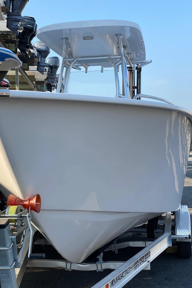 Slide: The Image of 2022 Cape Horn 22 OS boat on trailer, front view. - 11