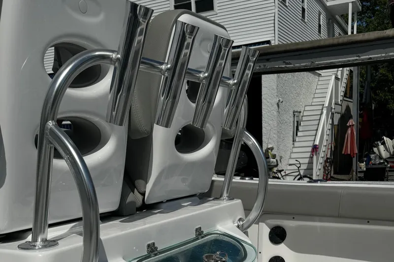 Slide: The Image of 2022 Cape Horn 22 OS boat with rod holders and seating detail. - 5