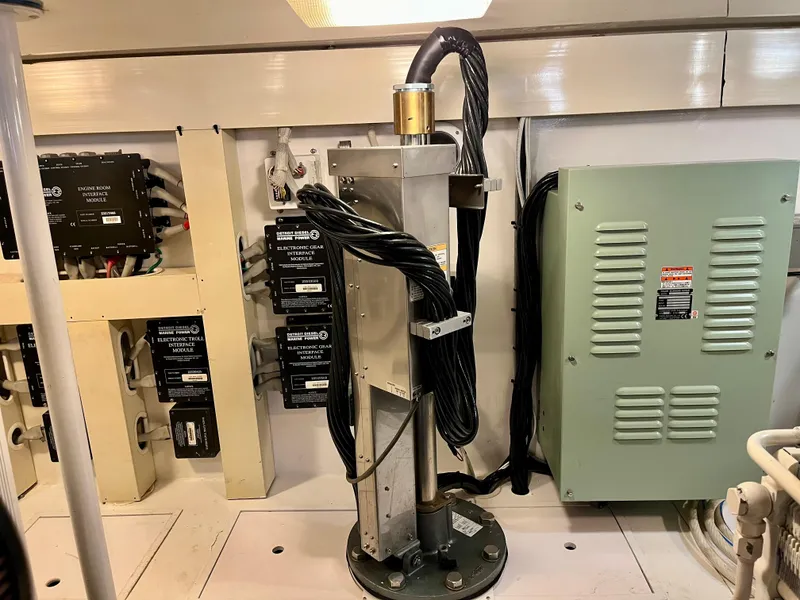 Slide: The Image of Engine room of 2004 Viking 56 Convertible SONAR with electrical components and wiring. - 29