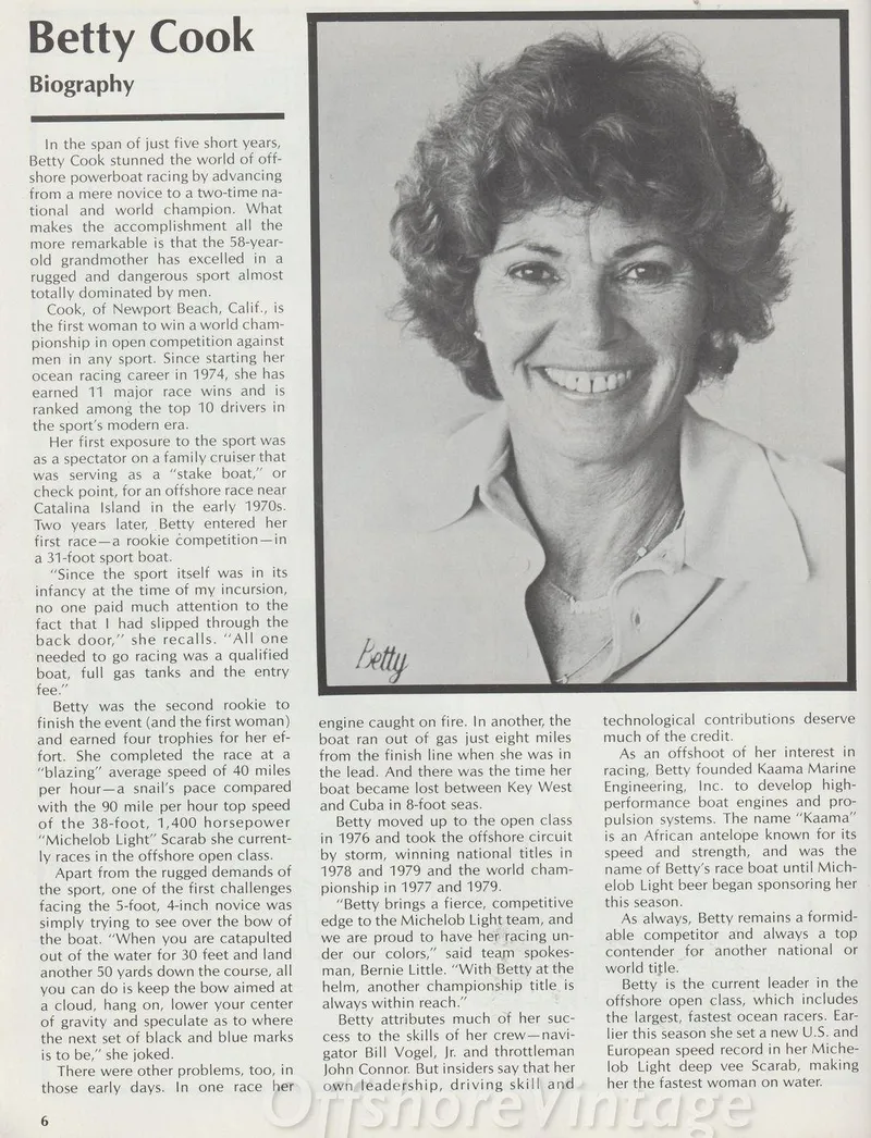 Slide: The Image of Black and white biography page of Betty Cook with portrait and text. - 5