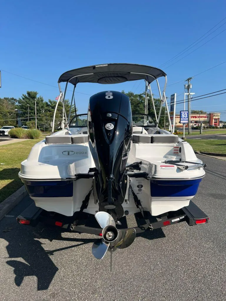 Slide: The Image of 2024 Tahoe 200 S boat with outboard motor, parked on a sunny day. - 3