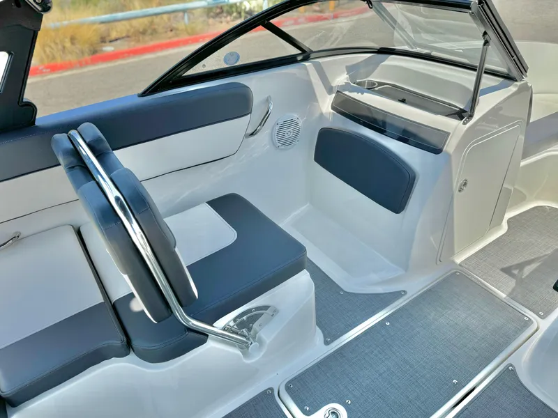 Slide: The Image of 2021 Bayliner VR5 Bowrider I/O interior with sleek seating and modern design. - 12