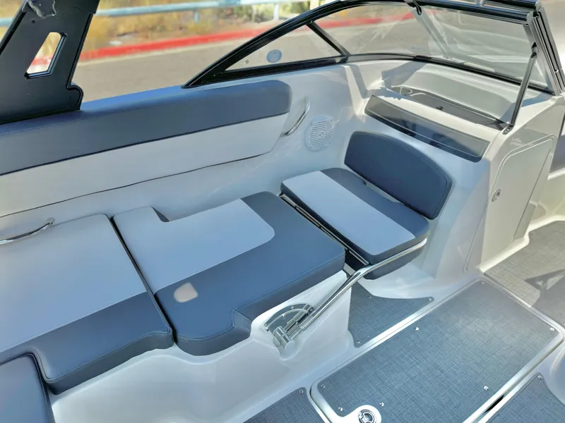 Slide: The Image of 2021 Bayliner VR5 Bowrider I/O interior seating with modern design and comfortable upholstery. - 13