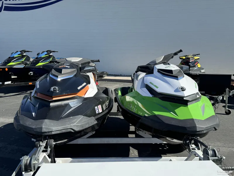 Slide: The Image of 2014 Sea-Doo GTI 130 SE and GTI 155 SE jet skis on trailer. - 8