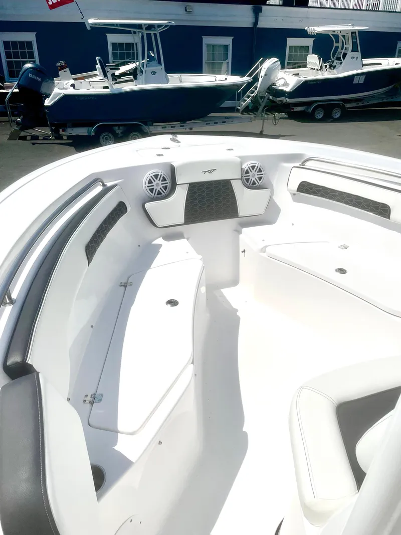 Slide: The Image of 2025 Tidewater 220LXF boat interior with sleek seating and modern design. - 6