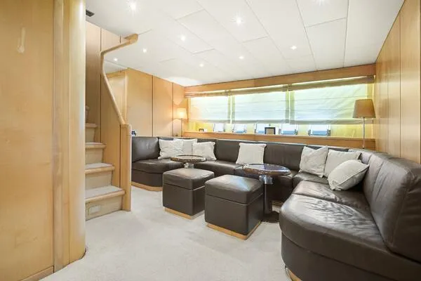 Slide: The Image of Luxurious interior of 2001 Mangusta 72 Open yacht with leather seating and modern design. - 23
