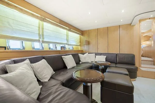 Slide: The Image of Luxurious interior of 2001 Mangusta 72 Open yacht with leather seating and modern decor. - 22