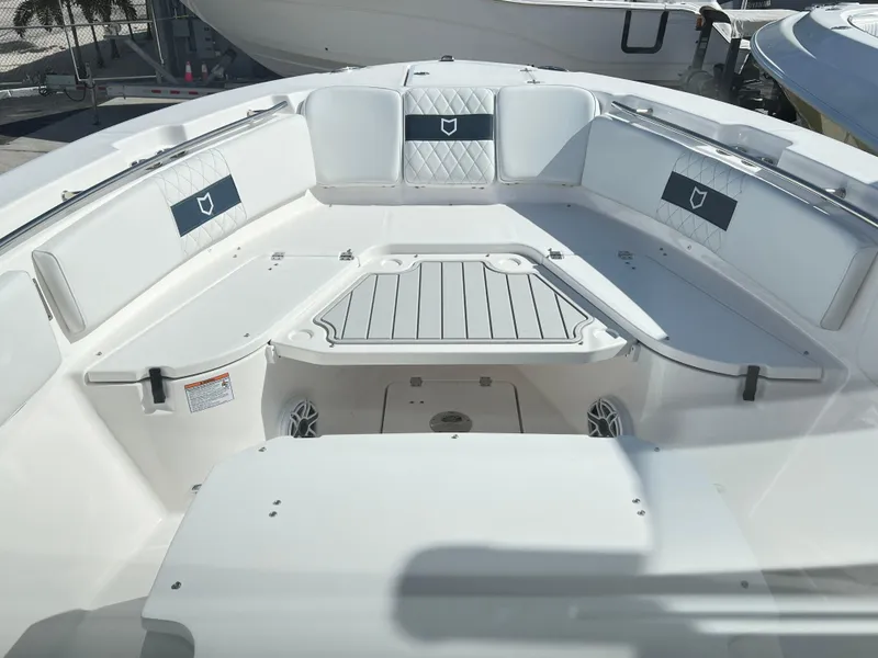 Slide: The Image of 2025 Sea Fox 288 Commander boat interior with spacious seating and sleek design. - 18