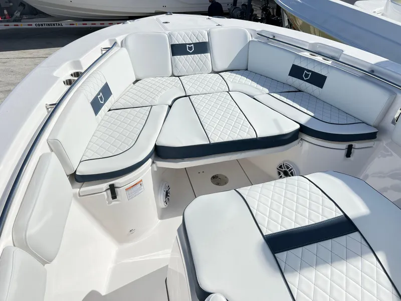 Slide: The Image of Luxurious seating area on 2025 Sea Fox 288 Commander boat with quilted upholstery. - 25