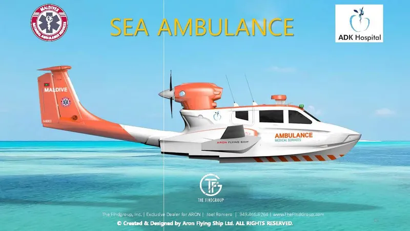 Slide: The Image of Sea ambulance Aron M 80, 2025 model, designed for medical emergencies over water. - 34