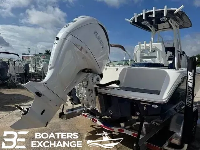 Slide: The Image of Pathfinder 2400 Open 2025 with Yamaha engine on trailer. - 3